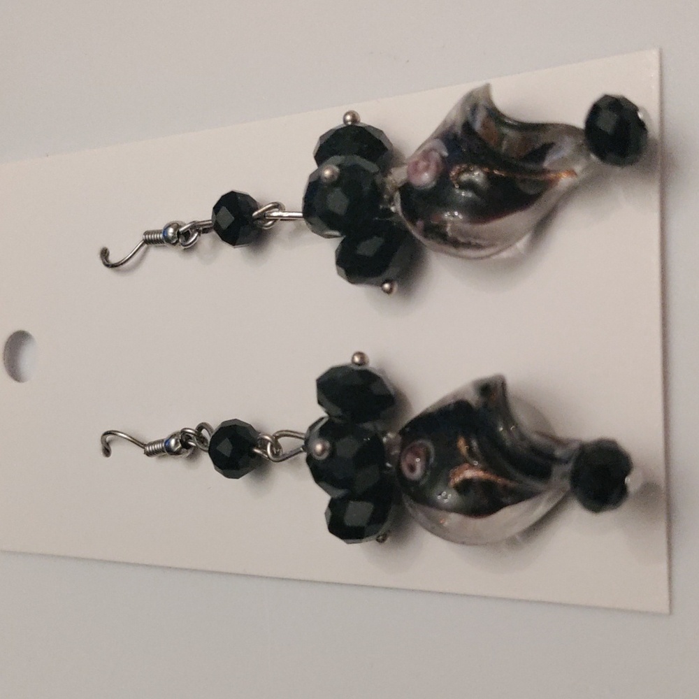 Black Beaded Twist Drop Earrings Acrylic